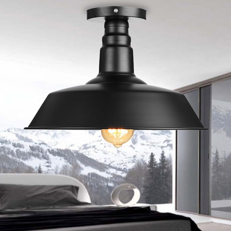 Vintage Iron Barn Dining Room Ceiling Light Fixture - 1 Light, Black/White Semi Flush - 10", 14", or 18" Diameter