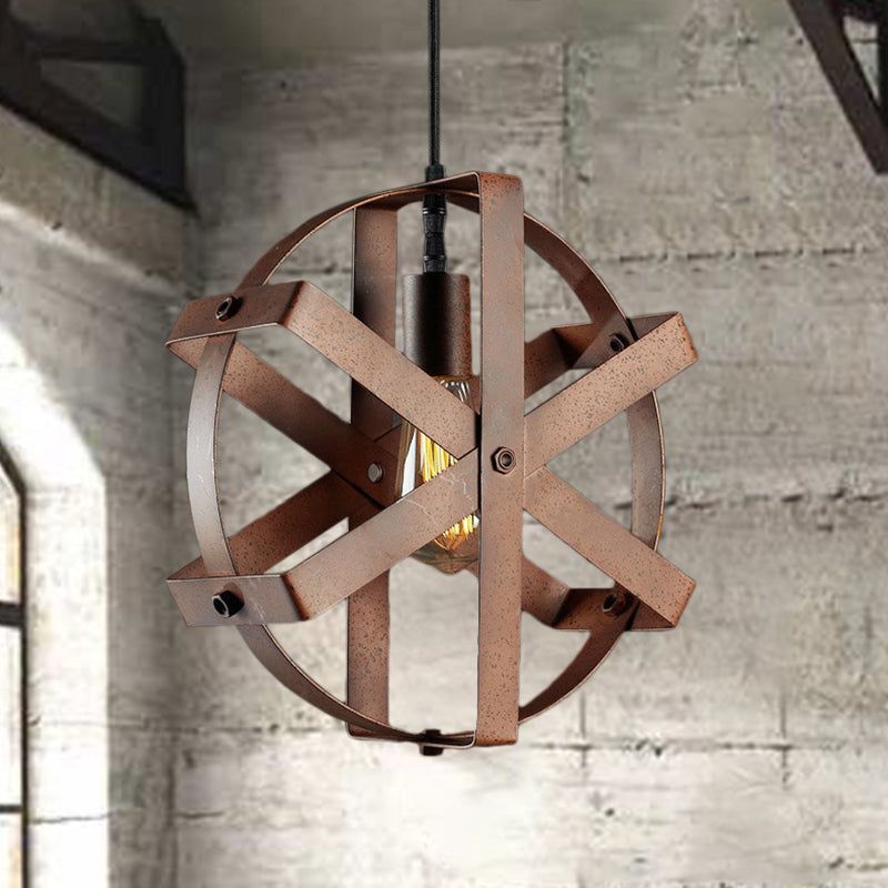 Rustic Round Cage Pendant Light - 1-Light Fixture for Dining Room