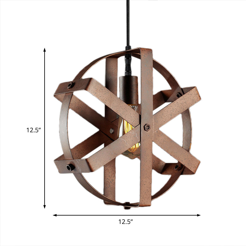 Rustic Round Cage Pendant Light - 1-Light Fixture for Dining Room