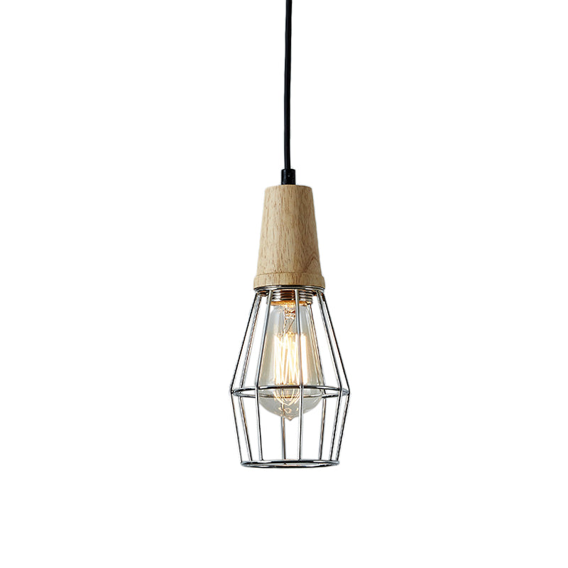 Lampe à suspension géométrique en fer avec plateau en bois - Plafonnier de style industriel pour chambre à coucher