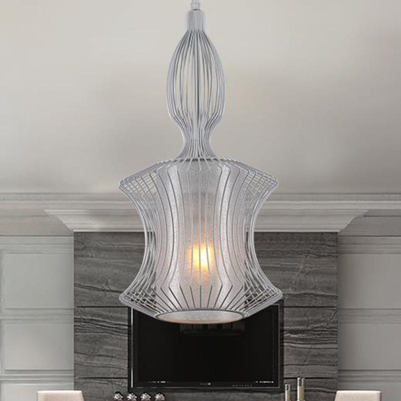Vintage Lantern Frame Iron Pendant Light in White for Dining Room
