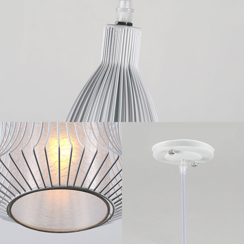Vintage Iron Lantern Pendant Light Fixture For Dining Room - White