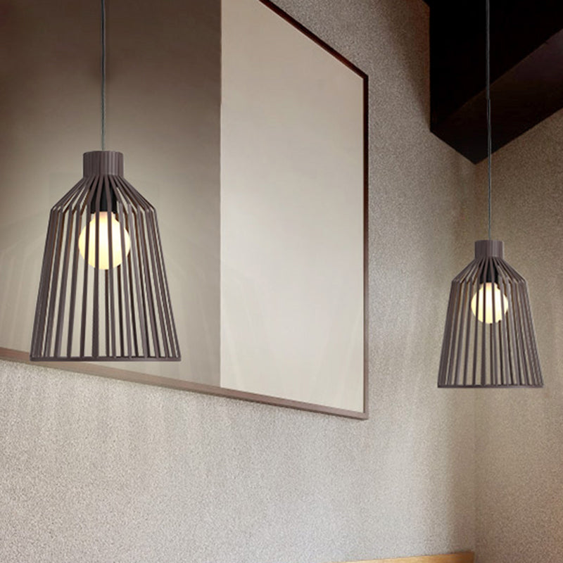 Luminaire suspendu à 1 lampe de style nordique en gris/blanc/café pour îlot de cuisine - Design en cage métallique en cloche