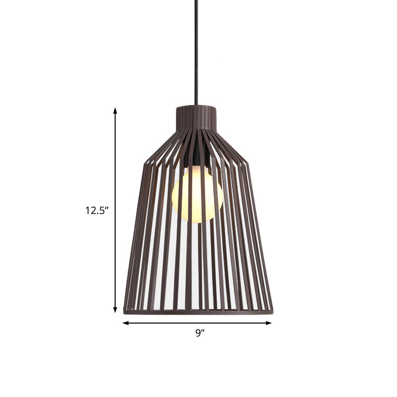 Luminaire suspendu à 1 lampe de style nordique en gris/blanc/café pour îlot de cuisine - Design en cage métallique en cloche