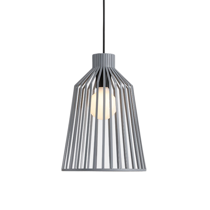 Luminaire suspendu à 1 lampe de style nordique en gris/blanc/café pour îlot de cuisine - Design en cage métallique en cloche