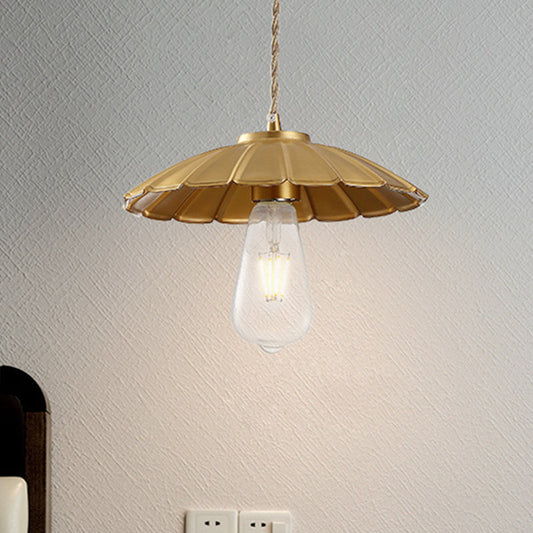 Vintage Brass Cone Pendant Lamp - Adjustable Cord - Bedroom Hanging Light - 1-Light Metal Fixture