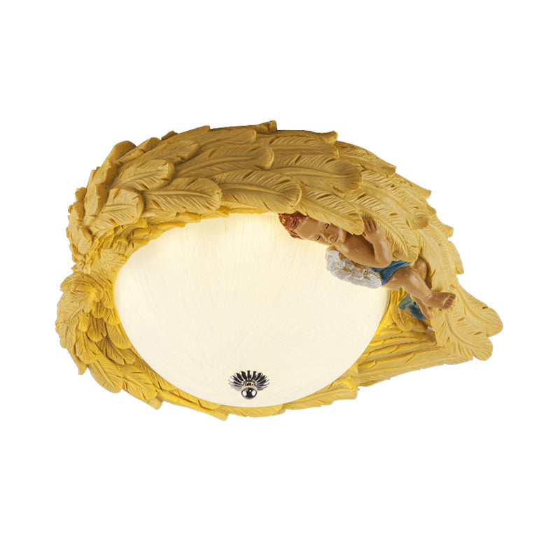 Angel Child Resin Wing Flush Mount Ceiling Lamp - Perfect For Romantic Bedroom Lighting