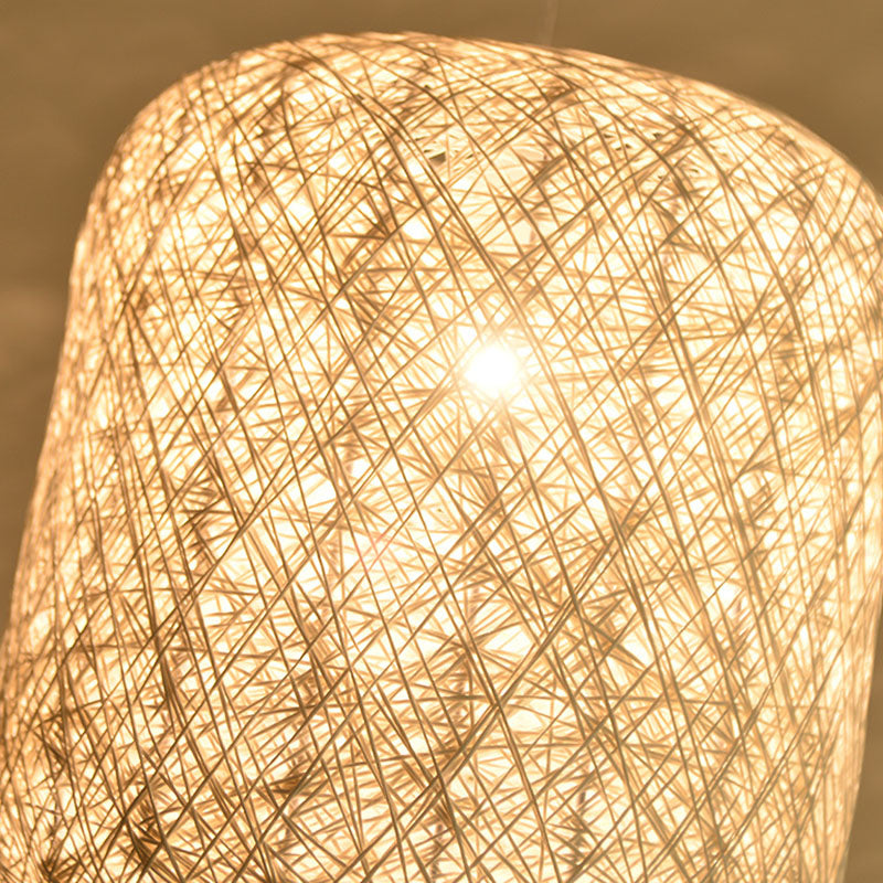 Chinese Style Rattan Hanging Pendant Lamp For Restaurants - Cylinder Ceiling Lantern With 1 Bulb