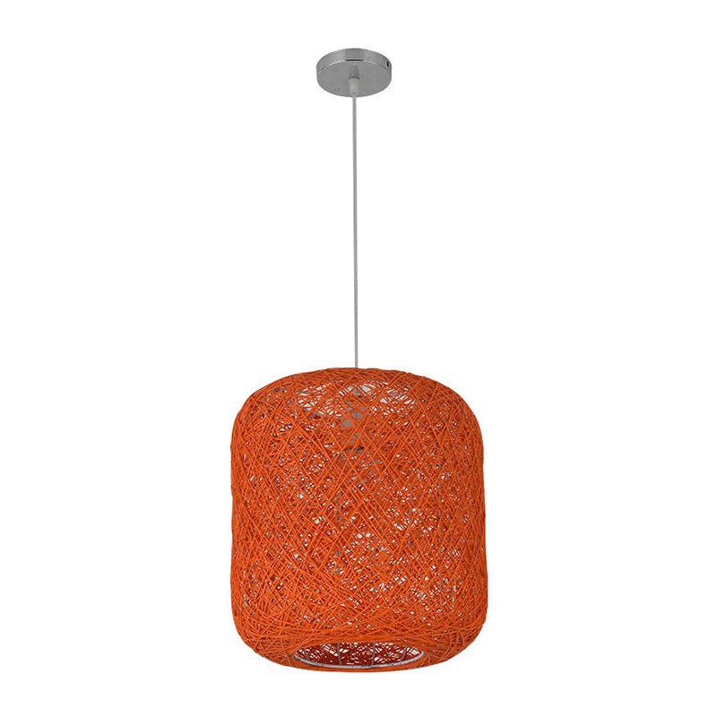 Chinese Style Rattan Hanging Pendant Lamp For Restaurants - Cylinder Ceiling Lantern With 1 Bulb