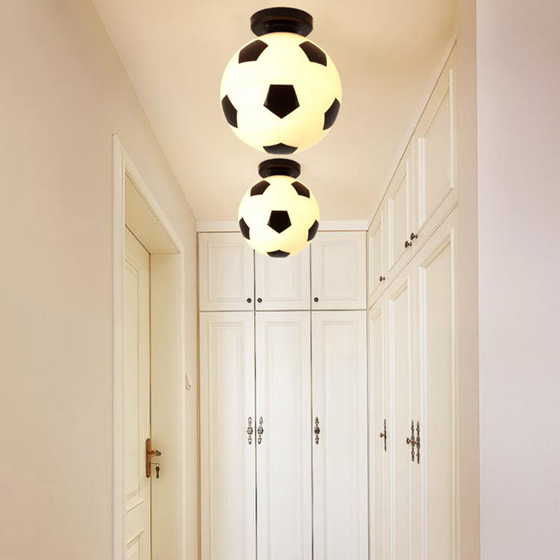 Black & White Glass Soccer Ceiling Light for Sporty Corridors