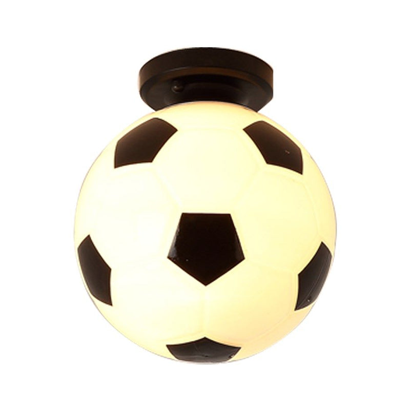 Black & White Glass Soccer Ceiling Light for Sporty Corridors