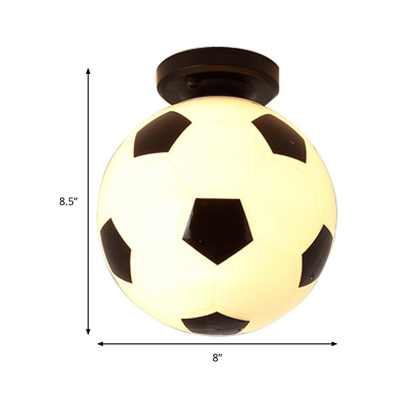 Black & White Glass Soccer Ceiling Light for Sporty Corridors