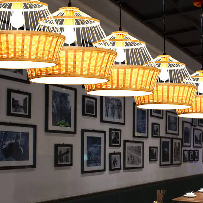 Asian Rattan Hand-Twisted Wood Ceiling Lamp: 1-Bulb Pendant Lighting For Bedside