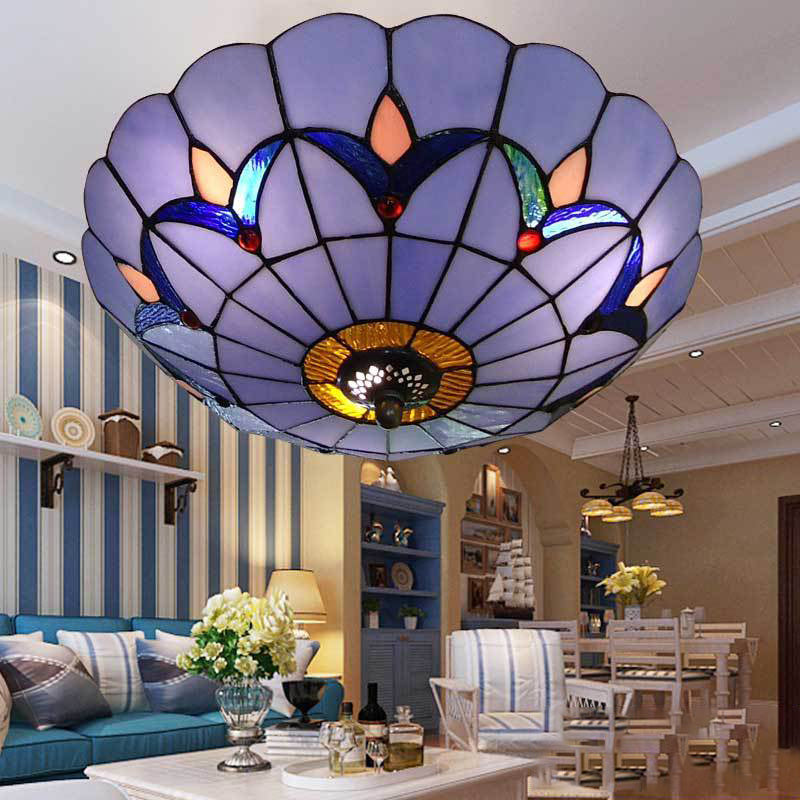 Plafonnier encastré de style rustique avec décoration en pierre précieuse (10"/12") – Options blanc/beige/bleu/transparent