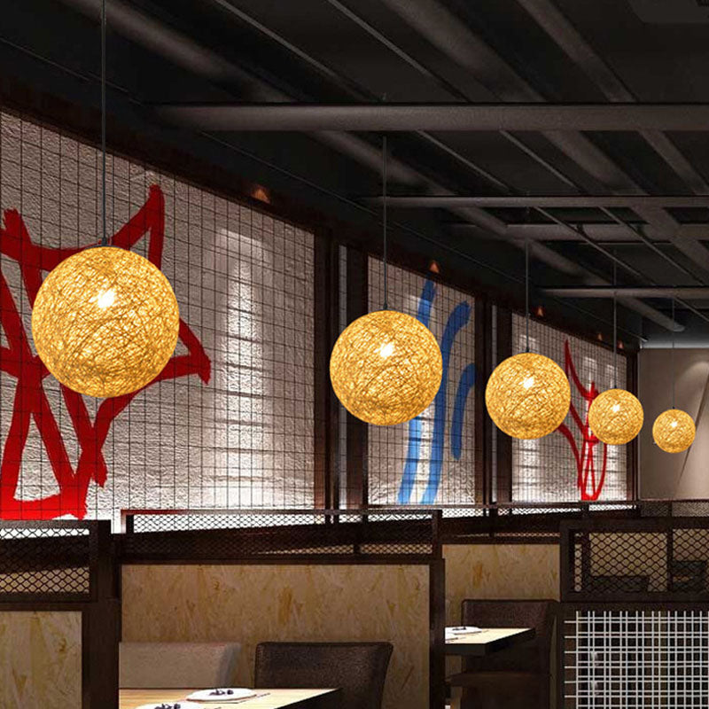 Handwoven Globe Pendant Light - Rattan 1 Bulb Asian Style Hanging Lamp Kit