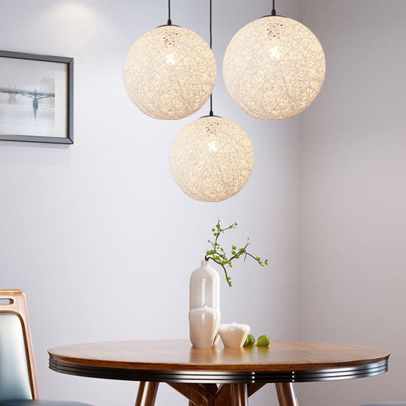 Handwoven Globe Pendant Light - Rattan 1 Bulb Asian Style Hanging Lamp Kit