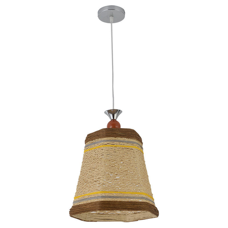 Chinese Bell Pendant Lamp: Rattan Fiber Single Hanging Light For Restaurants