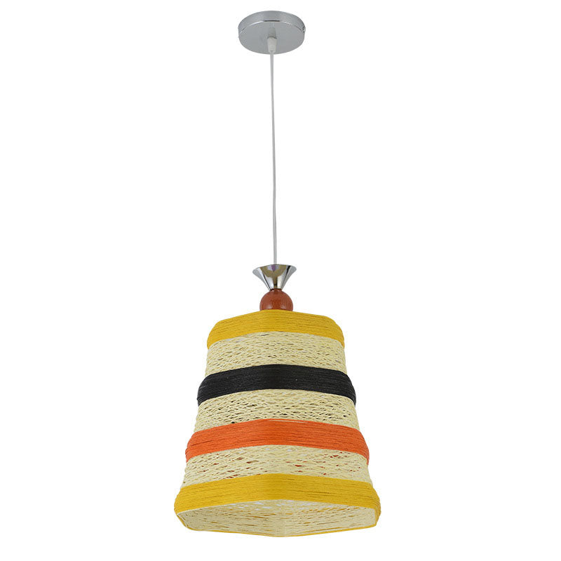 Chinese Bell Pendant Lamp: Rattan Fiber Single Hanging Light For Restaurants