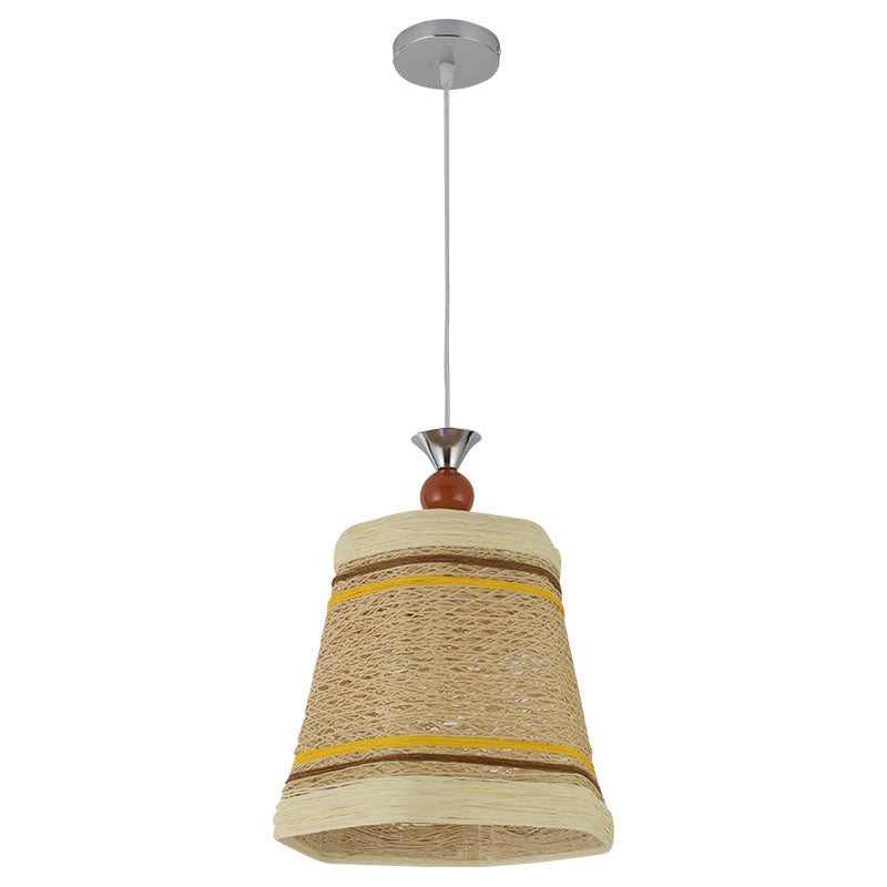 Chinese Bell Pendant Lamp: Rattan Fiber Single Hanging Light For Restaurants Brown