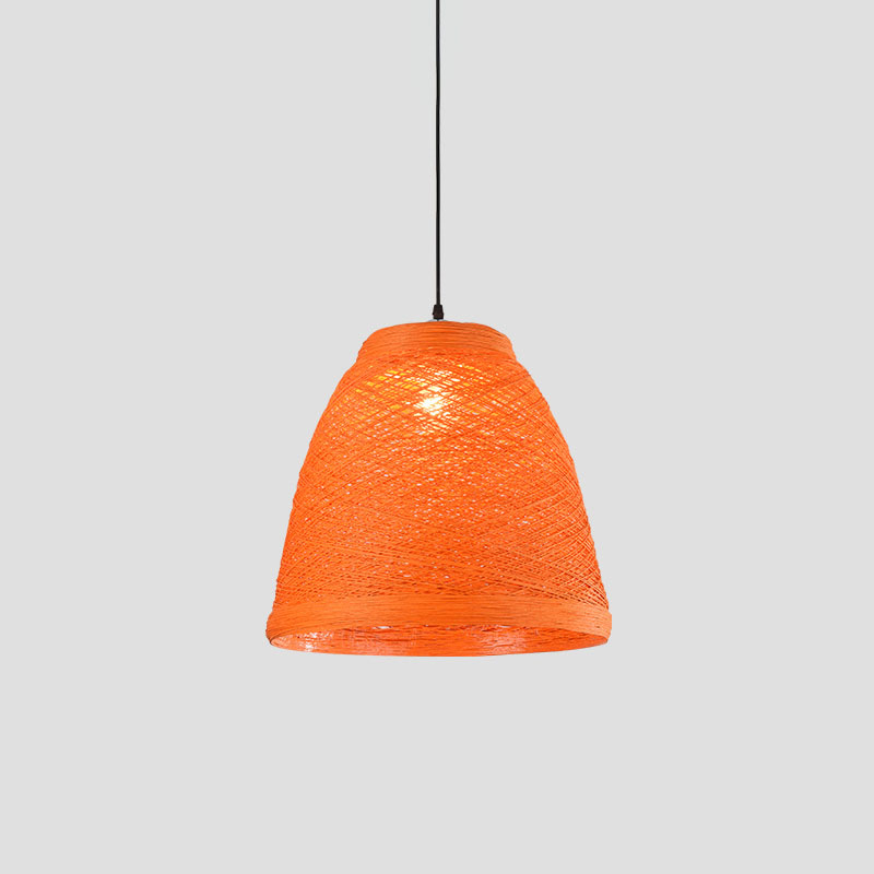 Asian Style Rattan Weaving Bell Hanging Lamp - Suspension Pendant Light For Snack Bars (1 Bulb)