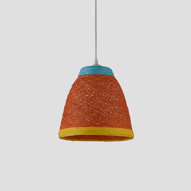 Asian Style Rattan Weaving Bell Hanging Lamp - Suspension Pendant Light For Snack Bars (1 Bulb)