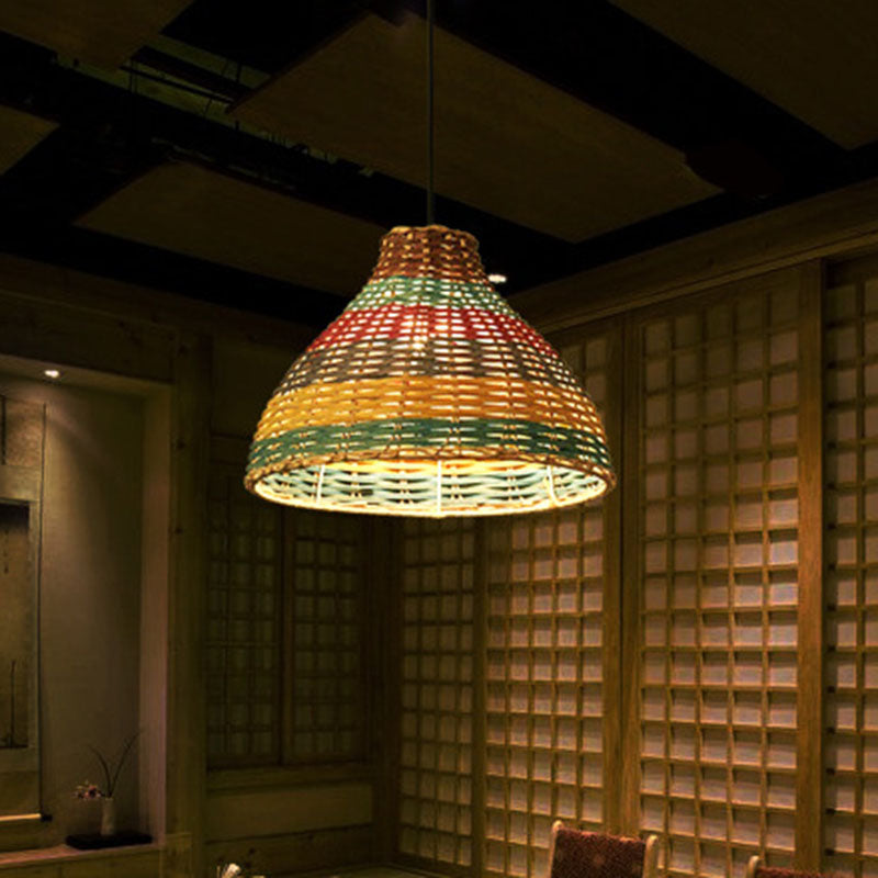 Hand-Woven Rattan Suspension Lamp: Asian 1-Head Pendant Light Fixture - Multi-Colored