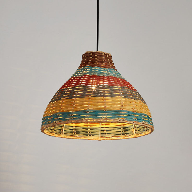 Hand-Woven Rattan Suspension Lamp: Asian 1-Head Pendant Light Fixture - Multi-Colored