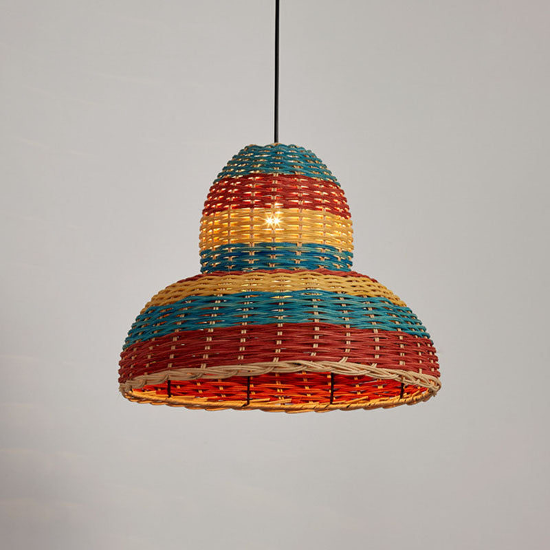 Hand-Woven Rattan Suspension Lamp: Asian 1-Head Pendant Light Fixture - Multi-Colored