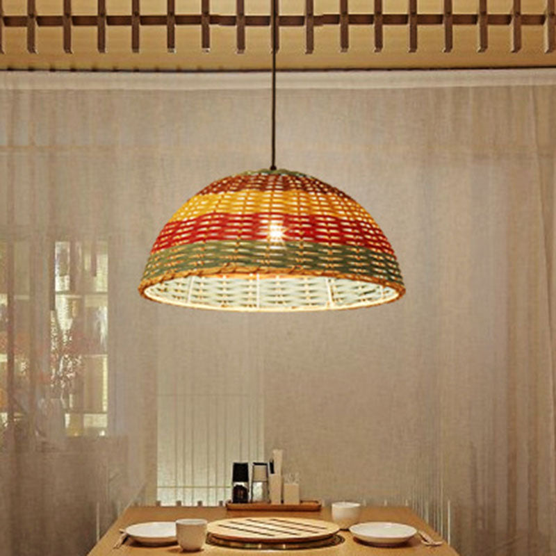 Hand-Woven Rattan Suspension Lamp: Asian 1-Head Pendant Light Fixture - Multi-Colored