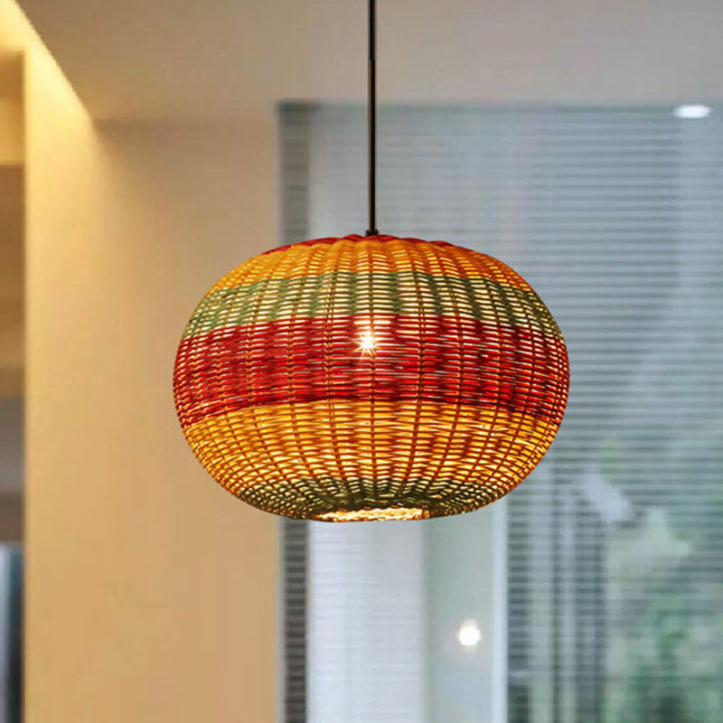 Hand-Woven Rattan Suspension Lamp: Asian 1-Head Pendant Light Fixture - Multi-Colored