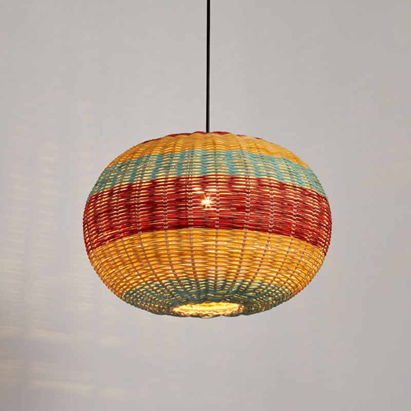 Hand-Woven Rattan Suspension Lamp: Asian 1-Head Pendant Light Fixture - Multi-Colored