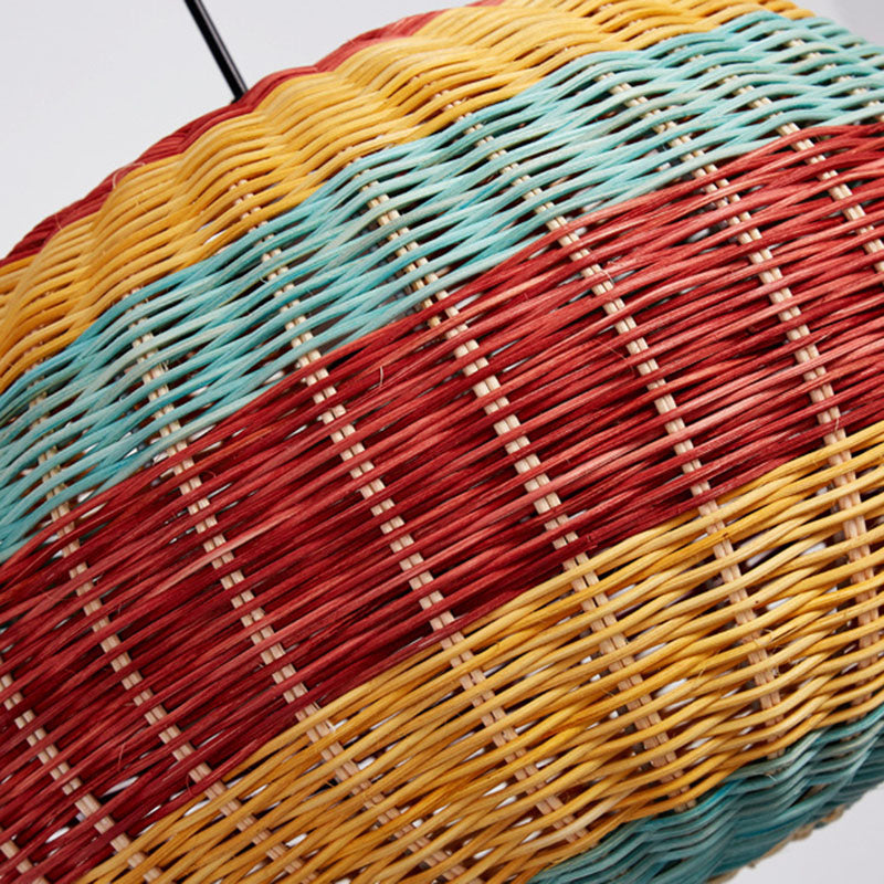 Hand-Woven Rattan Suspension Lamp: Asian 1-Head Pendant Light Fixture - Multi-Colored