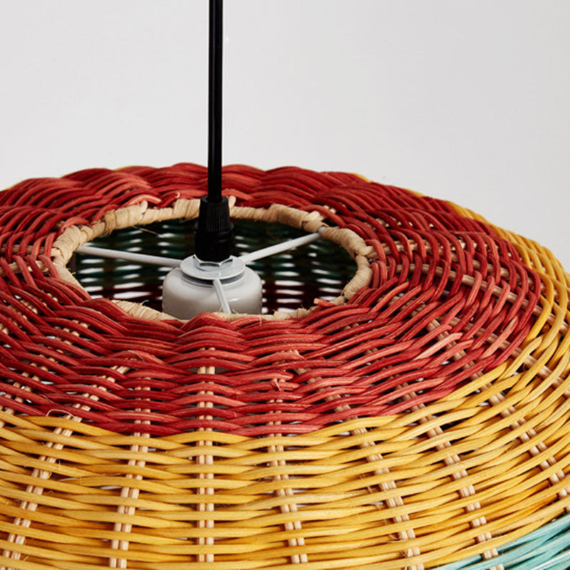 Hand-Woven Rattan Suspension Lamp: Asian 1-Head Pendant Light Fixture - Multi-Colored