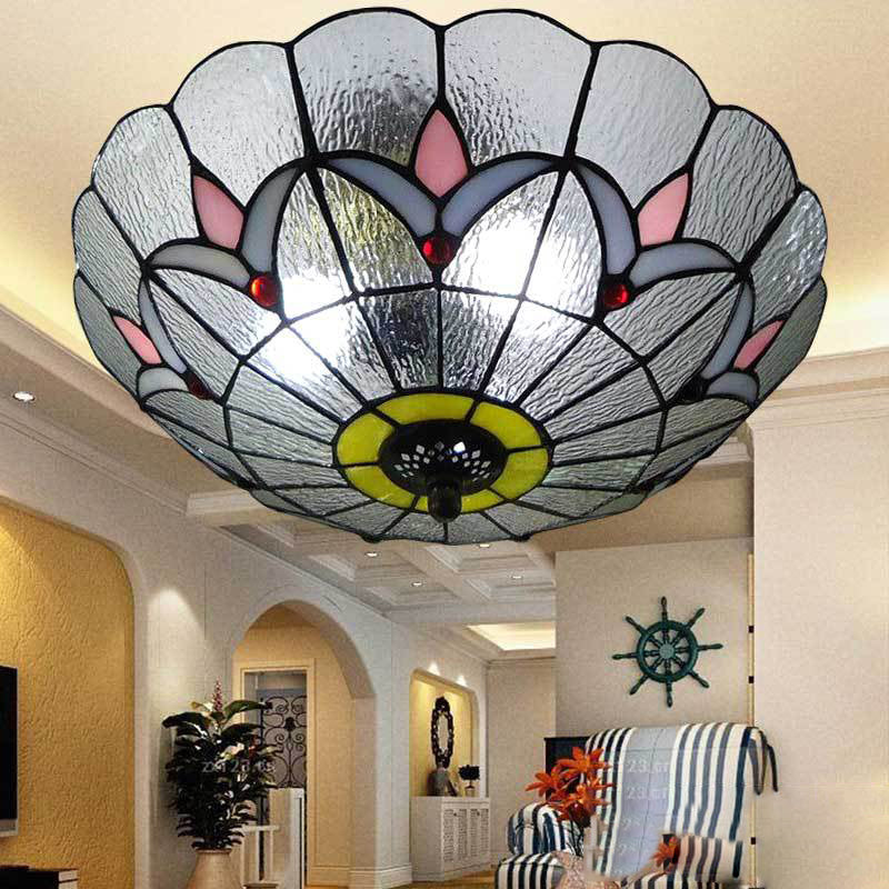 Plafonnier encastré de style rustique avec décoration en pierre précieuse (10"/12") – Options blanc/beige/bleu/transparent