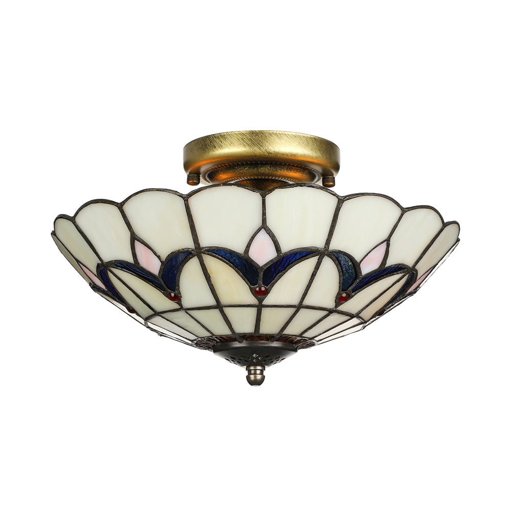 Plafonnier encastré de style rustique avec décoration en pierre précieuse (10"/12") – Options blanc/beige/bleu/transparent