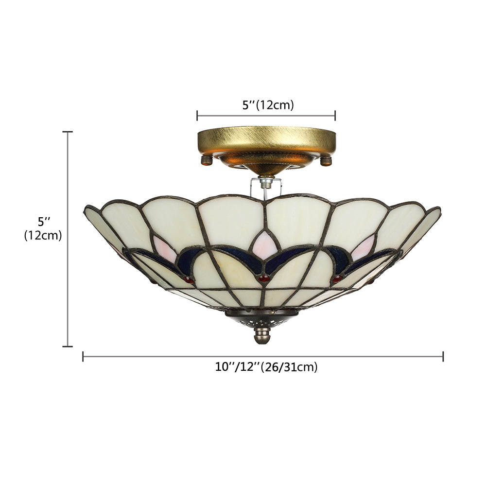 Plafonnier encastré de style rustique avec décoration en pierre précieuse (10"/12") – Options blanc/beige/bleu/transparent