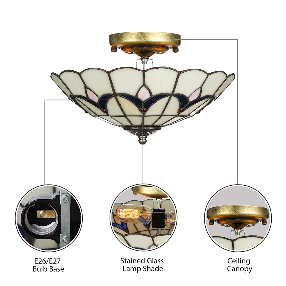 Plafonnier encastré de style rustique avec décoration en pierre précieuse (10"/12") – Options blanc/beige/bleu/transparent