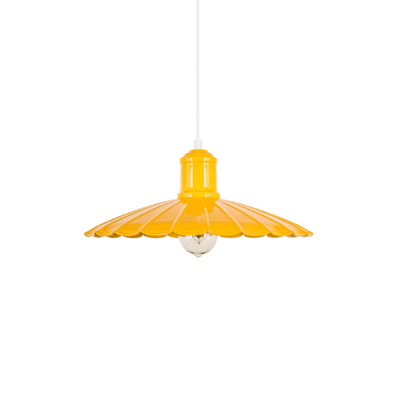 Luminaire suspendu en métal à abat-jour festonné rétro - Lampe suspendue à 1 tête en rouge/jaune/vert pour chambres