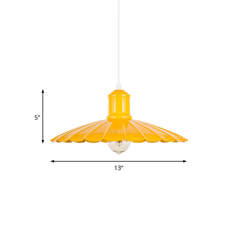Luminaire suspendu en métal à abat-jour festonné rétro - Lampe suspendue à 1 tête en rouge/jaune/vert pour chambres
