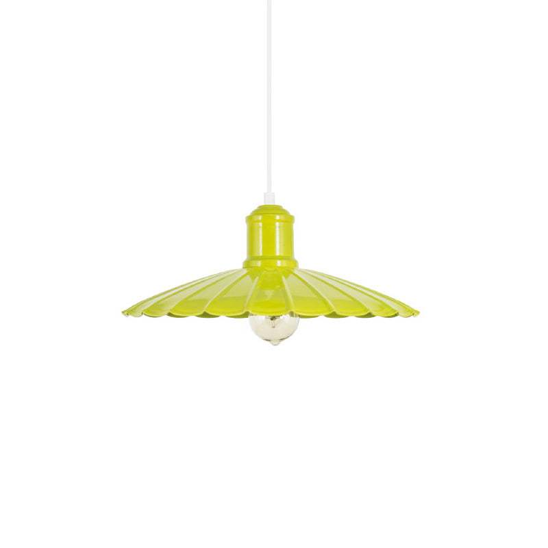 Luminaire suspendu en métal à abat-jour festonné rétro - Lampe suspendue à 1 tête en rouge/jaune/vert pour chambres
