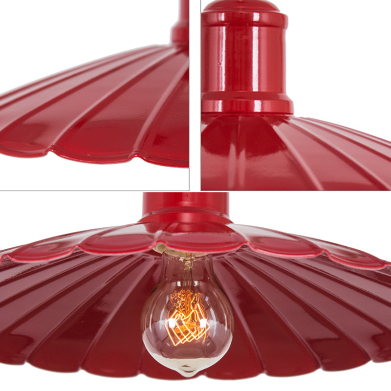 Luminaire suspendu en métal à abat-jour festonné rétro - Lampe suspendue à 1 tête en rouge/jaune/vert pour chambres