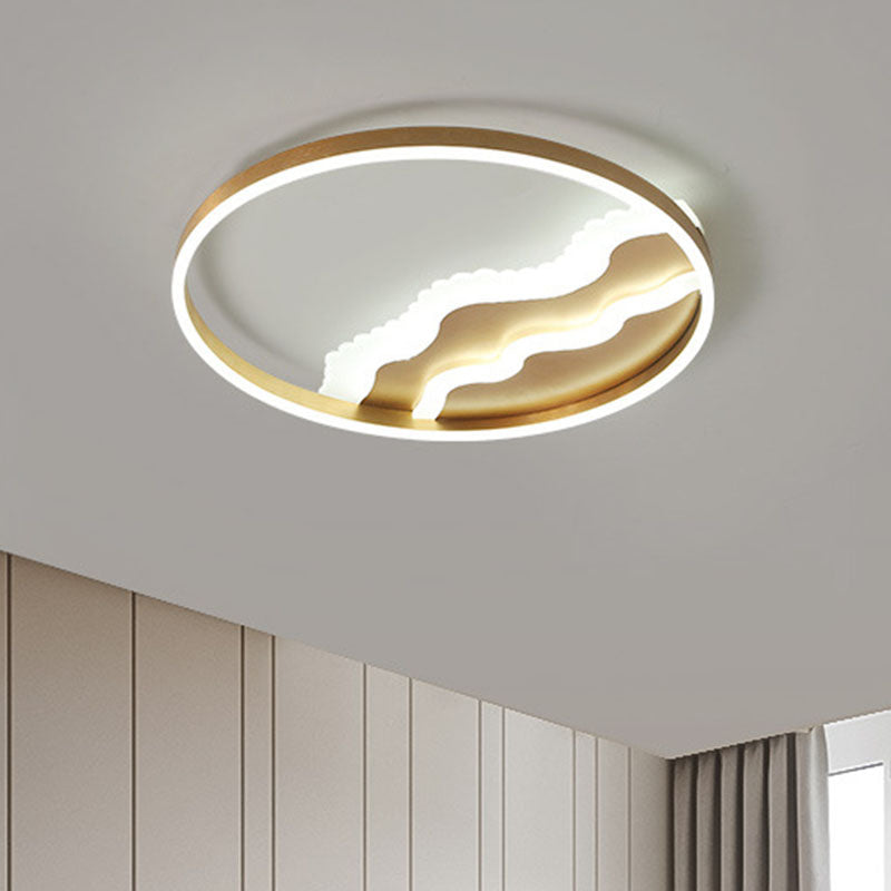 Minimalist Gold Metal LED Flush Mount Lighting for Bedroom