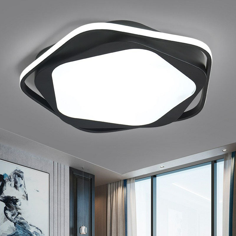 Black Metal Led Flush Mount Ceiling Light - Minimalist Pentagon Design For Bedroom / White