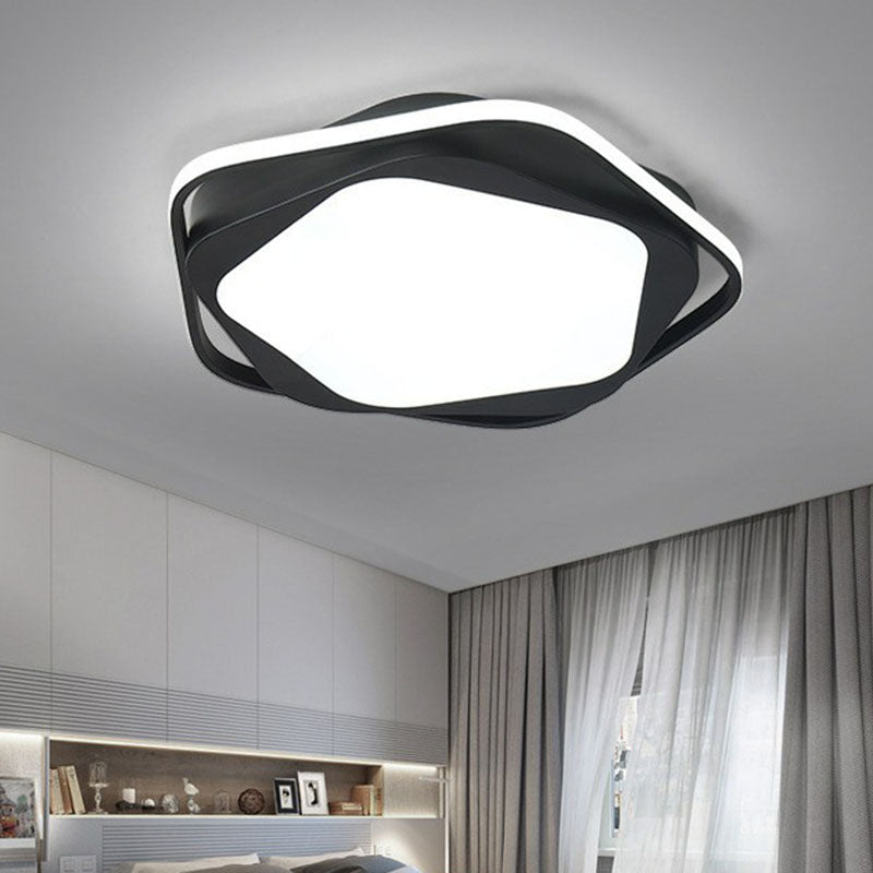 Black Metal LED Flush Mount Ceiling Light - Minimalist Pentagon Design for Bedroom