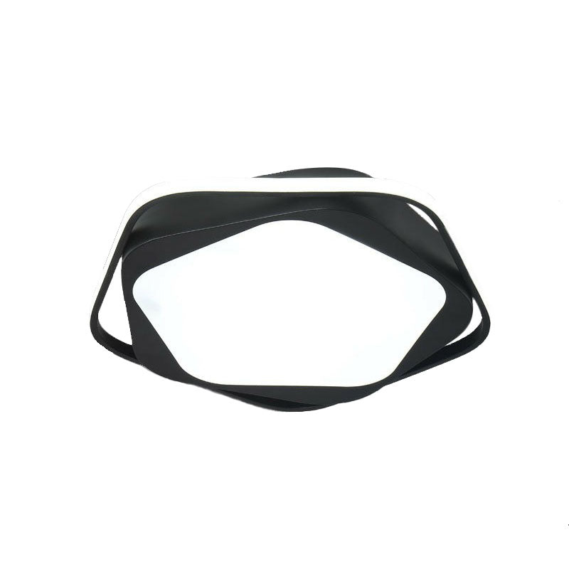 Black Metal Led Flush Mount Ceiling Light - Minimalist Pentagon Design For Bedroom