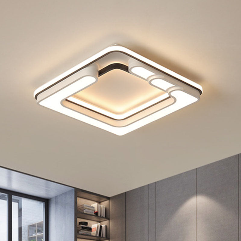 Modern Geometric Flush Ceiling Light - Acrylic LED Flush Mount Fixture for Living Room in White
