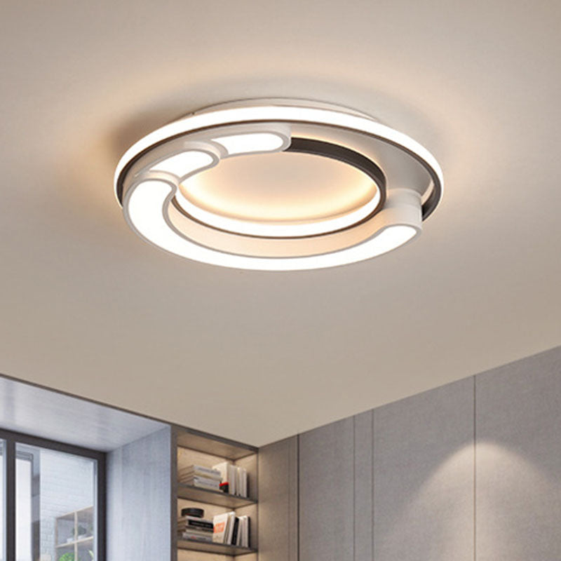 Modern Geometric Flush Ceiling Light - Acrylic LED Flush Mount Fixture for Living Room in White