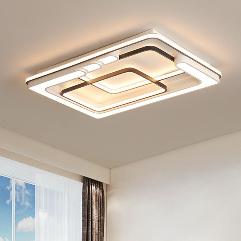 Modern Geometric Flush Ceiling Light - Acrylic LED Flush Mount Fixture for Living Room in White