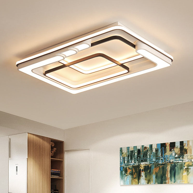 Modern Geometric Flush Ceiling Light - Acrylic LED Flush Mount Fixture for Living Room in White