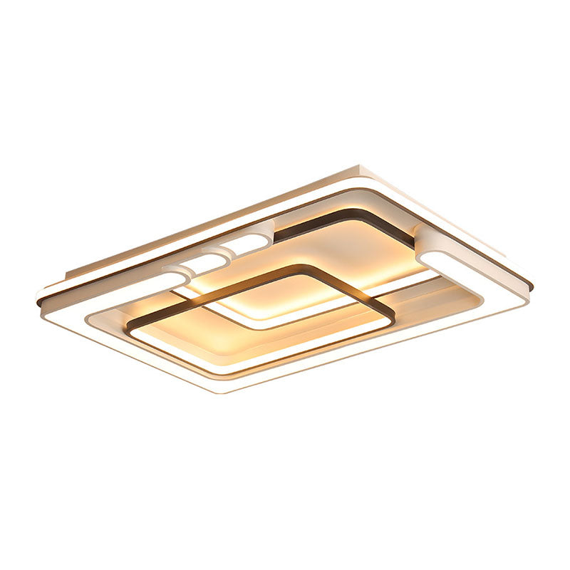 Modern Geometric Flush Ceiling Light - Acrylic LED Flush Mount Fixture for Living Room in White